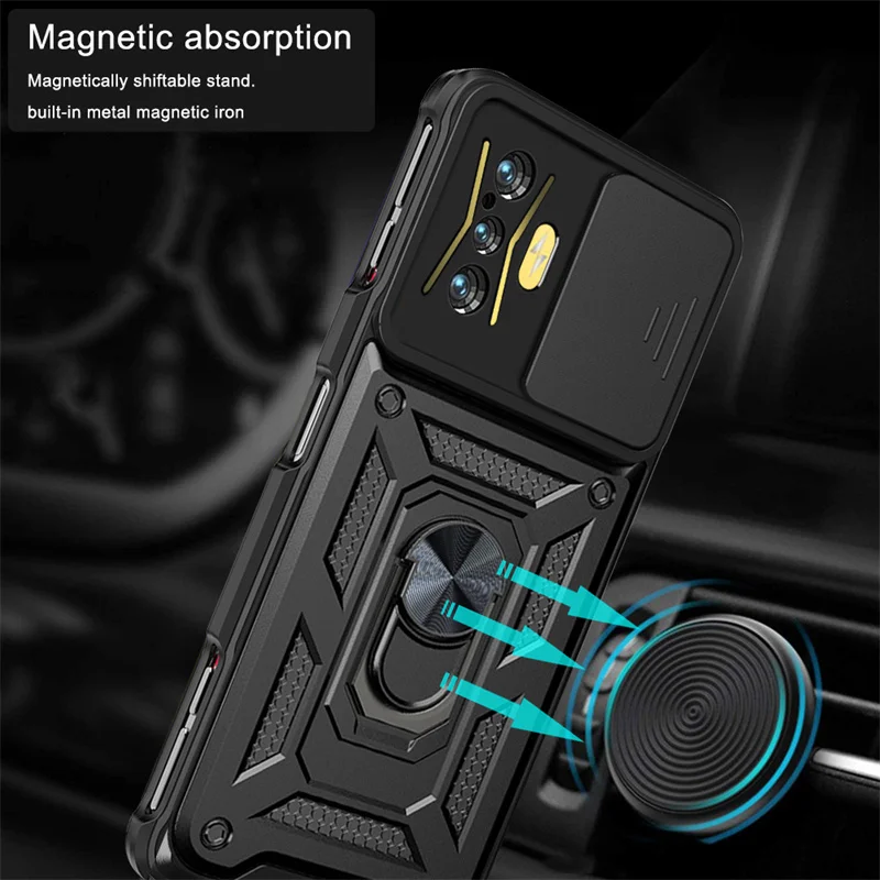 For Xiaomi POCO F4 GT Case Slide Camera Armor Case For Poco Poko Pocco Little F4GT F 4 GT Car Magnetic Holder Ring Back Cover