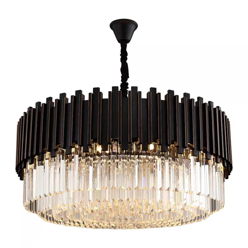 Postmodern Golden Art Deco Stainless Steel Crystal Chandelier Lighting Lustre Suspension Luminaire Lampen For Dinning Room