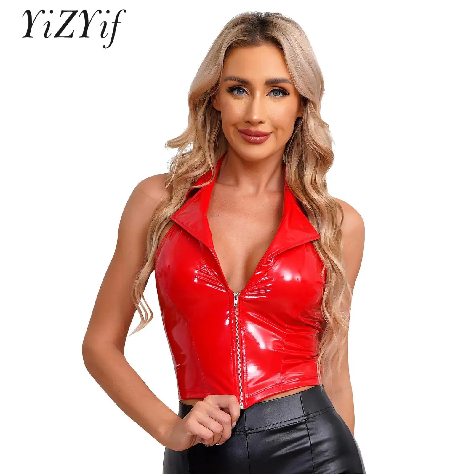 

Womens Deep V Neck Bras Tank Top Slim Fit Vest Bodycon Camisole Punk Waistcoat Sexy Clubwear Pole Dance Costume Carnivals Party