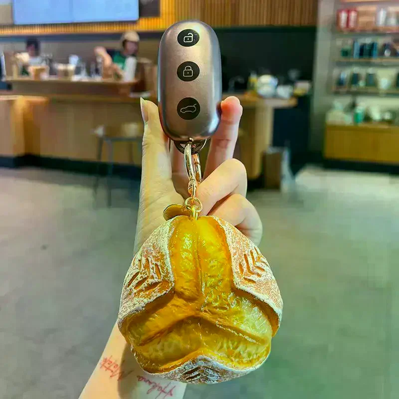 Bread Pendant Key Chain Simulation Food Charm DIY Creative Fun Pinch Sponge Toy Gift Stress Relief Squeeze Play Desk