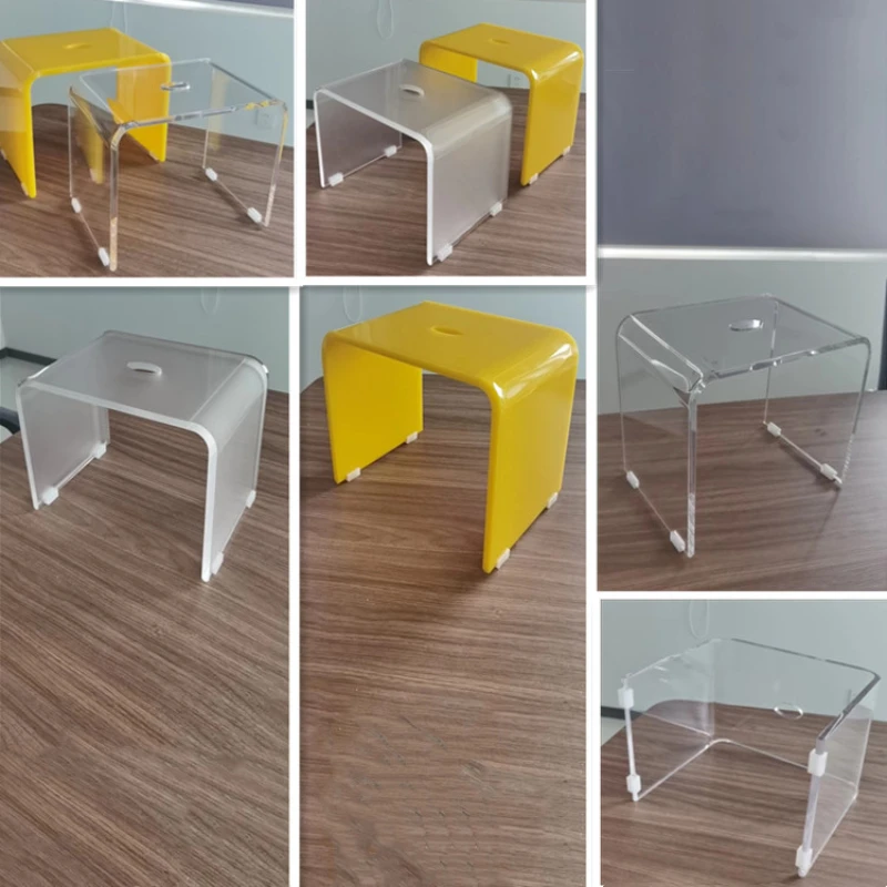 

Modern Clear Acrylic Bar Stool Shower Bench Home Use Bench With Antiskid Foot Mat