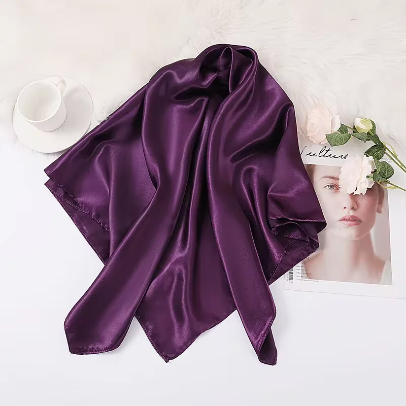 Women Scarf 90*90cm Solid Colors Satin Silk Scarves Summer thin Hijab Sunscreen shawl Decorative headscarf female Headband neck