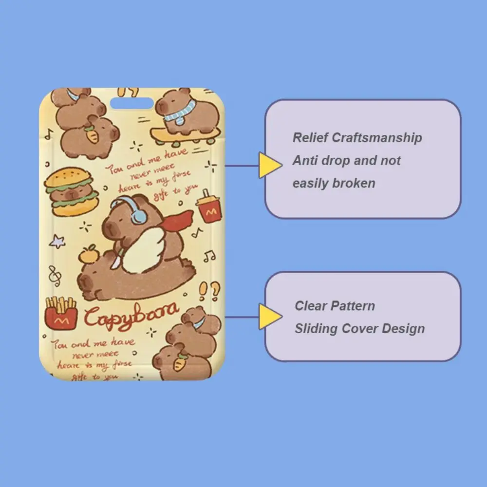ストラップ付き漫画プラスチックカードホルダー、かわいい名刺ホルダー、カピバラIDホルダー、ファッション