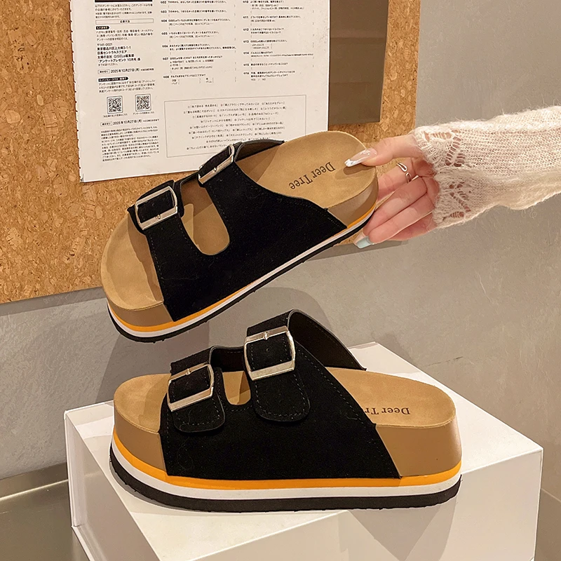 Minimal basic women's slippers solid open toe flat slides anti slip wear resistant fashion sandals for indoor and outdoor use