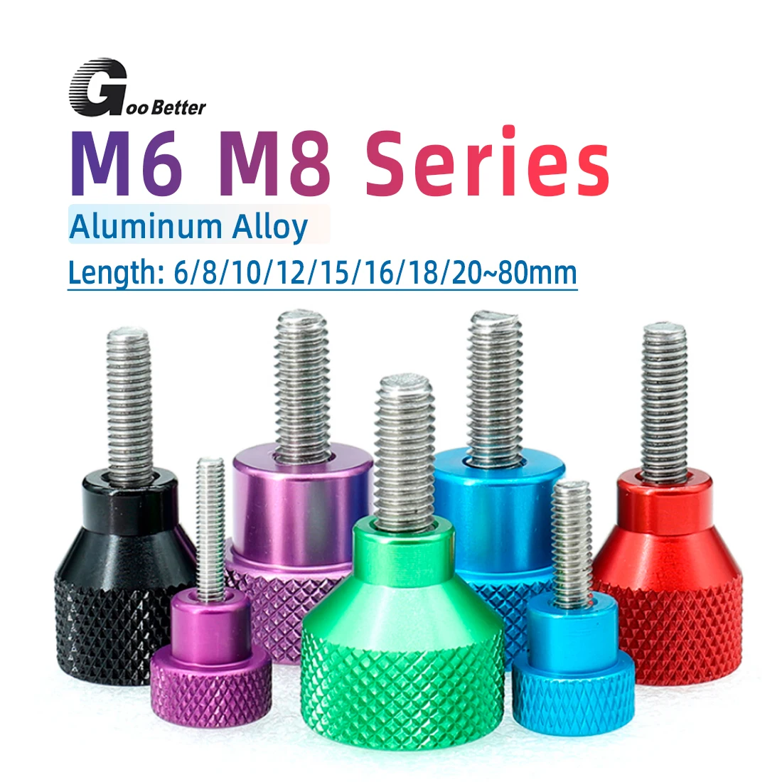 1 Pcs Aluminum Step Head Thumb Screw M6 M8 Colourful Staniless Steel Thread Hand Tighten Screws D20xH20 Variou Colors L:10~135mm