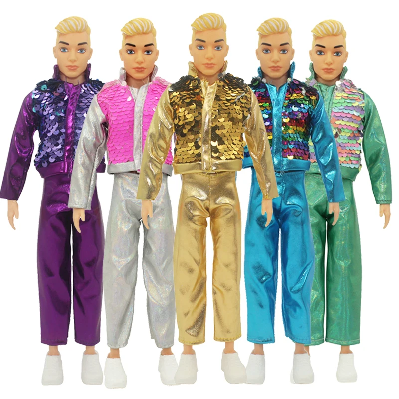 Ken Doll Clothes Gold Sequin Leather Jacket Daily Suit Casual Wear Boyfriend Ken Clothes 1/6 Doll Cloth 30cm Doll Accessories