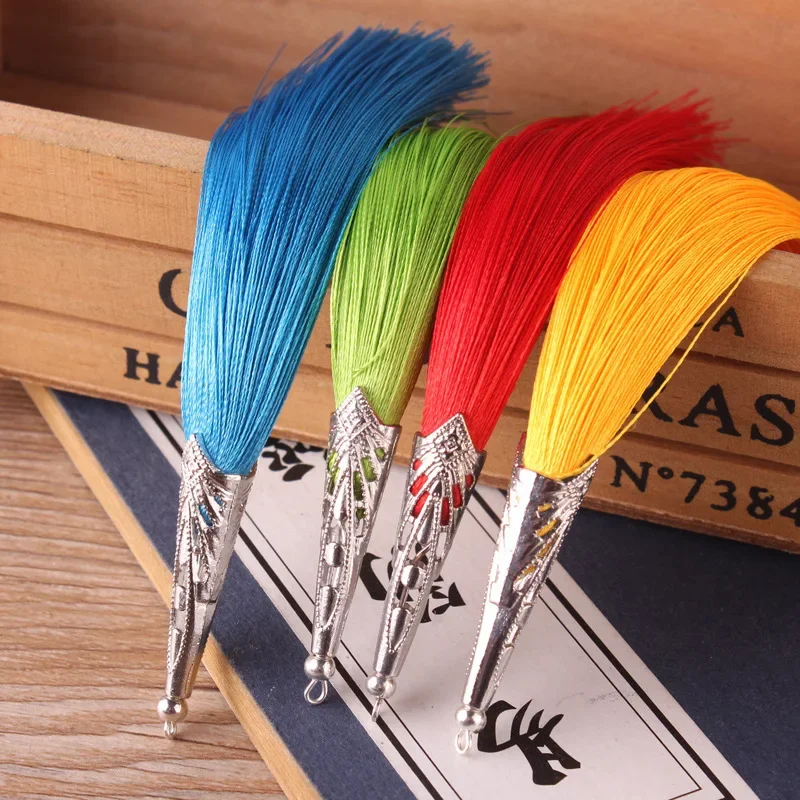 5/10Pcs Silk Tassel Handmade Beaded Tassel  With Silver Caps DIY Earrings Pendant Crafts Tassels Jewelry Making Accessories