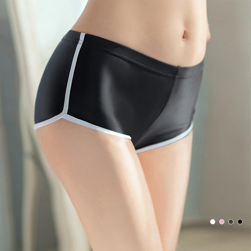 Sexy Lingerie Woman Body Oil Shiny Glossy Safety Short Pants Underwear Elastic Stretch Smooth Shorts Panties For Ladies