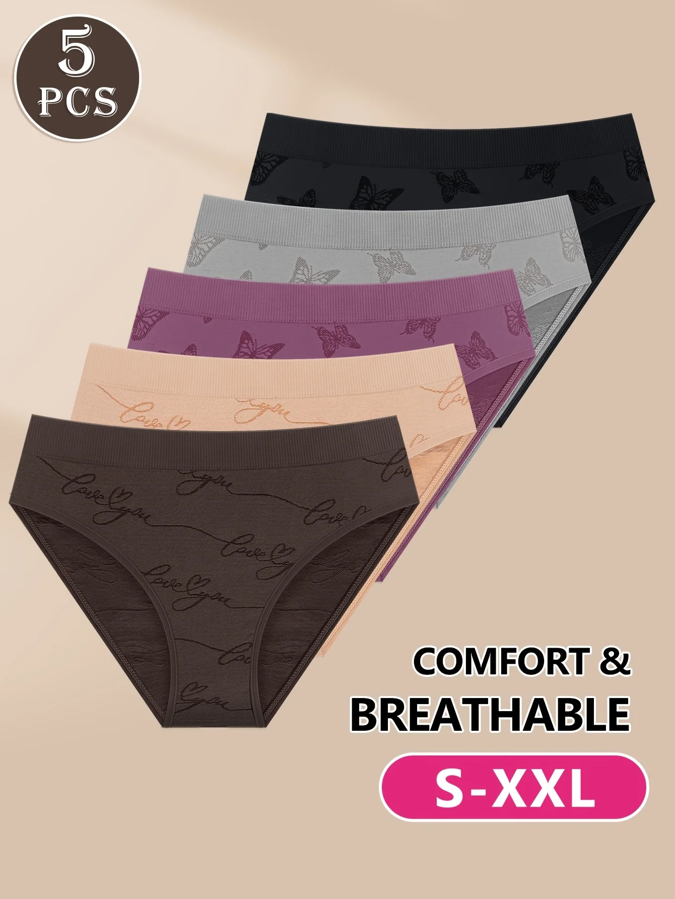 5-Pack MIOTAN Women\'S Elegant Nylon Butterfly Pattern Briefs, Soft Comfortable Knit Fabric Underwear with Elasticity for Sleepin