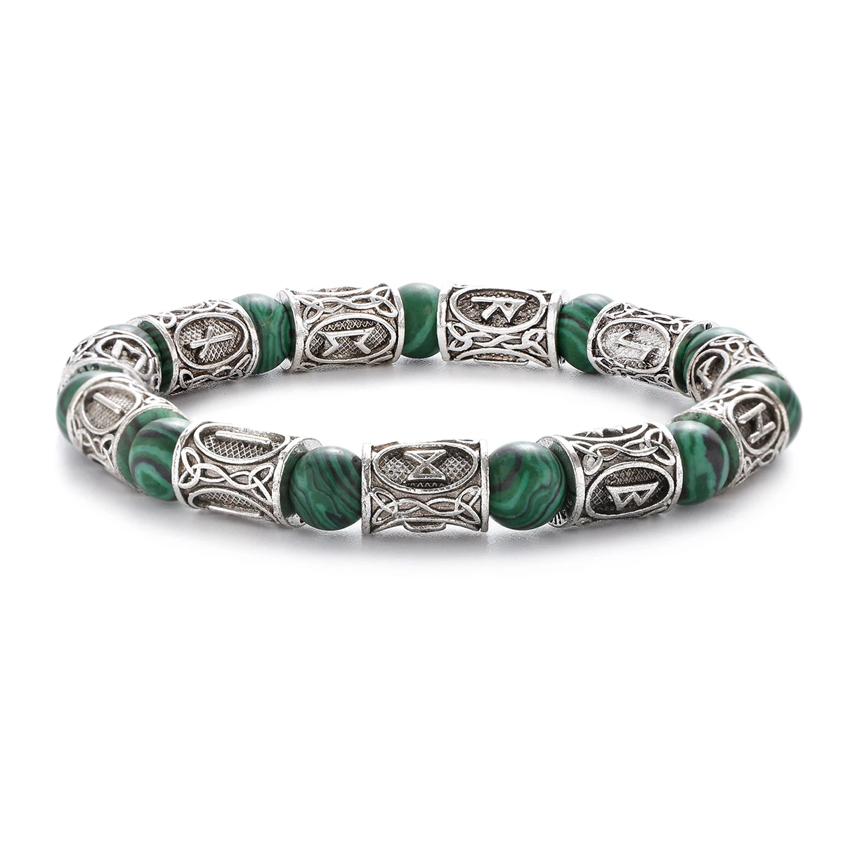 Men Viking Rune Beads Bracelet Bangles Ethnic Odin Symbol Metal Jewelry Natural Stone Charm Bracelets