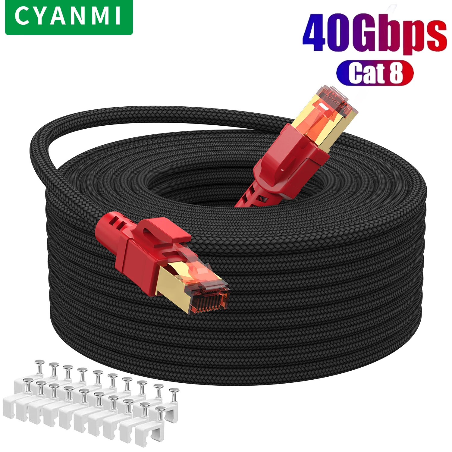 

CYANMI CAT 8 Cat 7 Ethernet Cable 40Gbps High Speed RJ45 CAT8 Cat7 Cable for Router Modem Internet Network Lan for Laptops PS4