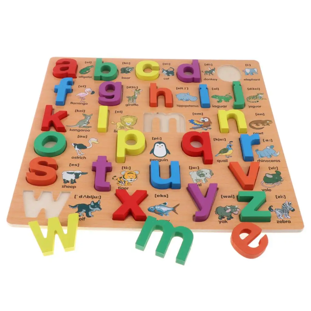 Wooden Alphabet Learning Puzzle Learning Toys Lowercase Letters Puzzle Colorful Jigsaw Blocks Board for Kids Boy Girls