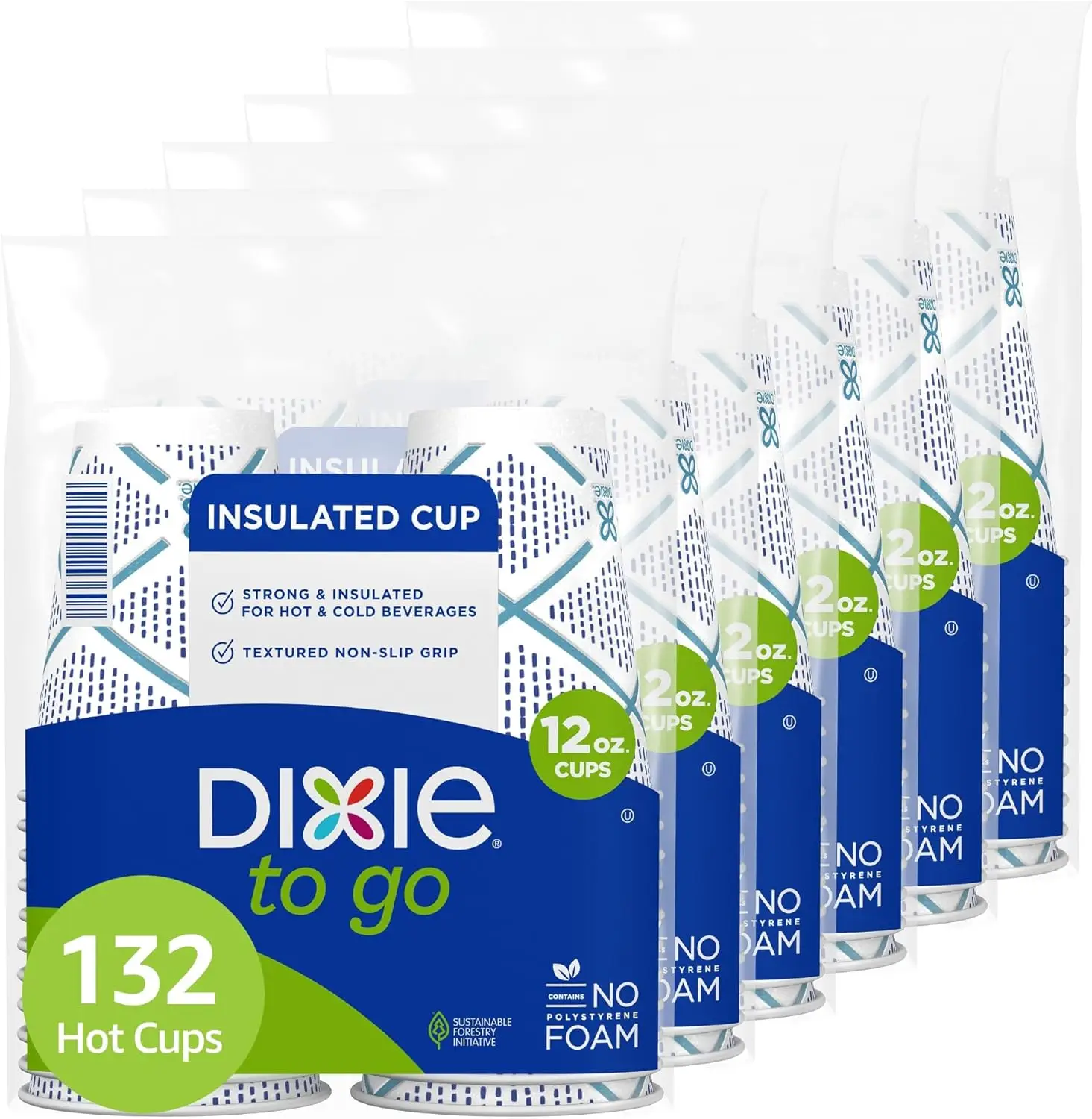 

To Go Paper Coffee Cups, 12 oz, 132 ct, Disposable Insulated Paper Cups for On-The-Go Hot or Cold Beverages