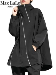 Max LuLu 2022 Fall Fashion Black Clothes Womens Loose Vintage Hooded Zipper Trench Coats Ladies Luxury Casual Punk Windbreakers