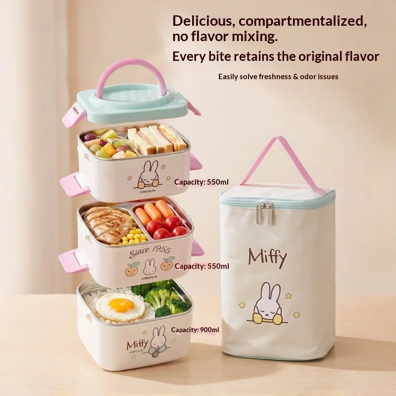 Miffy Isolierte Tragbare Bento-Box 2026 Neue Lebensmittelbehälter Lunchbox für Büroangestellte Studenten Tägliche Mahlzeitaufbewahrung