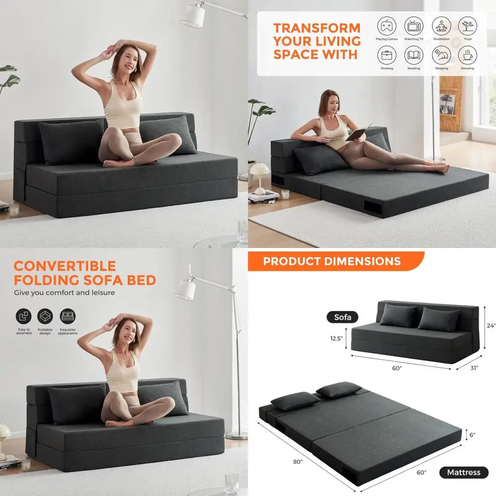 Sofá-cama queen portátil para rvs, sofá futon com colchão de espuma, cama dobrável para convidados, móveis confortáveis para sala de estar