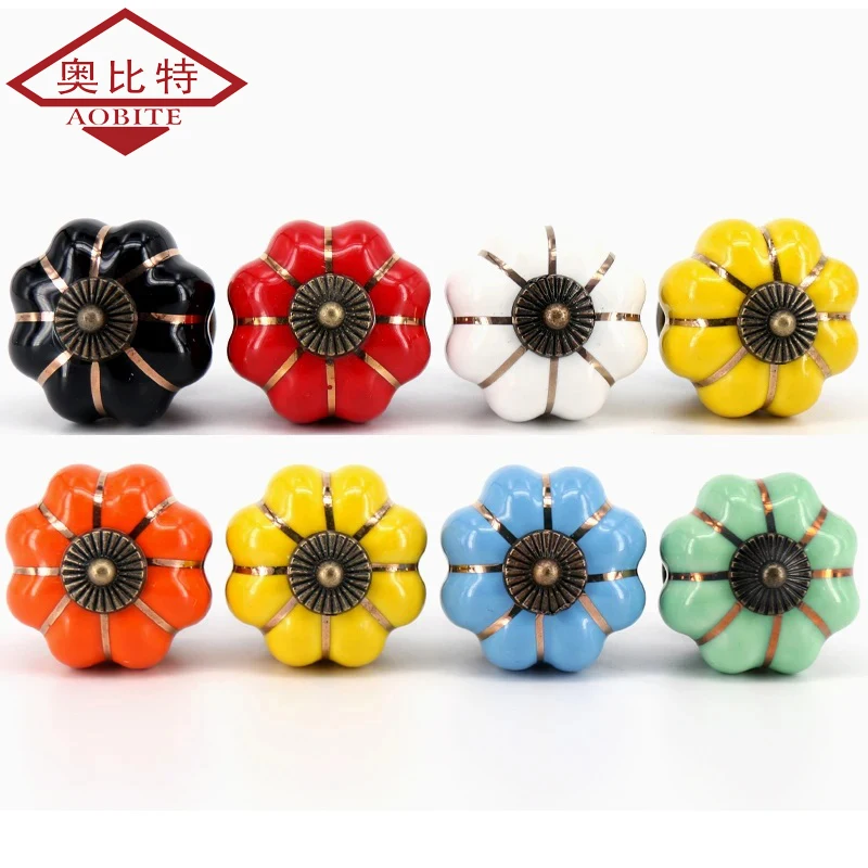 AOBT Colorful Pumpkin Kitchen Cabinet Storage Ceramic Knob Closet Dressers Wardrobe Handle Single Hole Cabinet Furniture Home