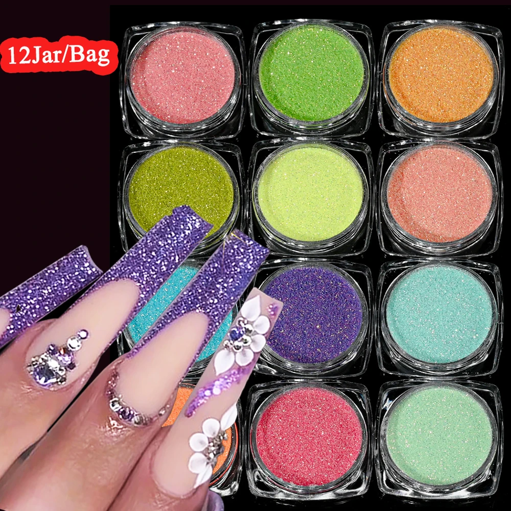 12Bottle/Set Iridescent Sugar Nail Glitter Candy Coat Powder Sparkly Holographic Fine Sugar Effect Nail Powder Nail Art Decor