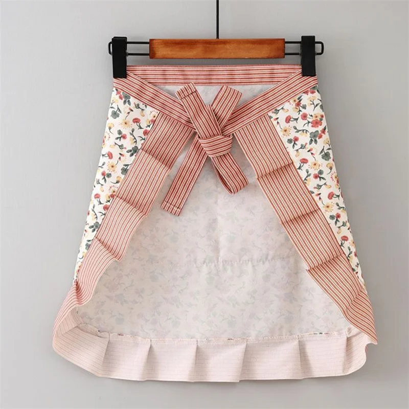 1pc Short Waist Kitchen Apron Korean Version Of Floral Fragments Anti Fouling And Wear-resistant Half Length Apron For Cooking