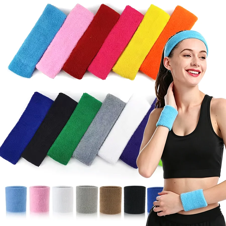 Mehrfarbiges, saugfähiges Sport-Schweißband-Set, weiche, elastische Stirnbänder und Armbänder für Training, Tennis, Workout-Sportarten XJM
