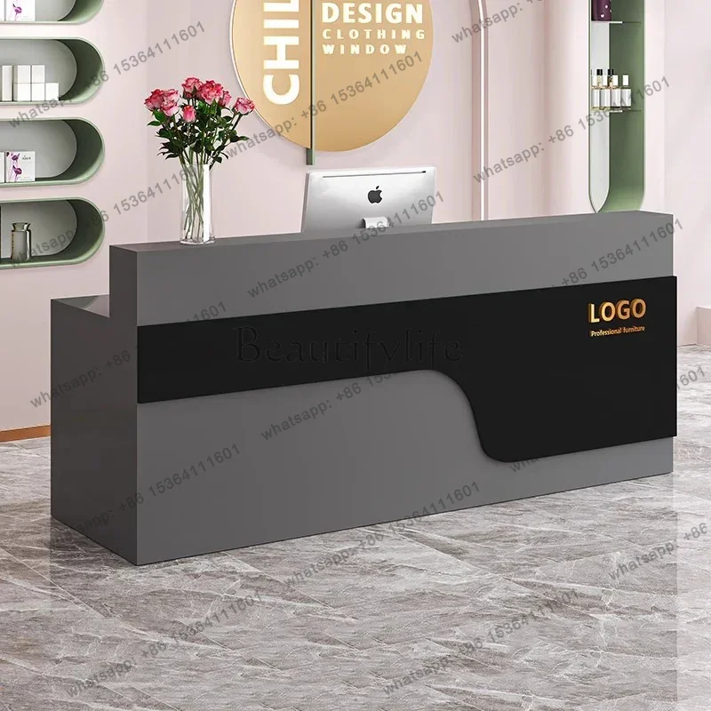 LJY Beauty Nordic Reception Desk Counter Storage Aesthetic Trendy Reception Desk Counter Cashier Hair Salon Commercial Furniture