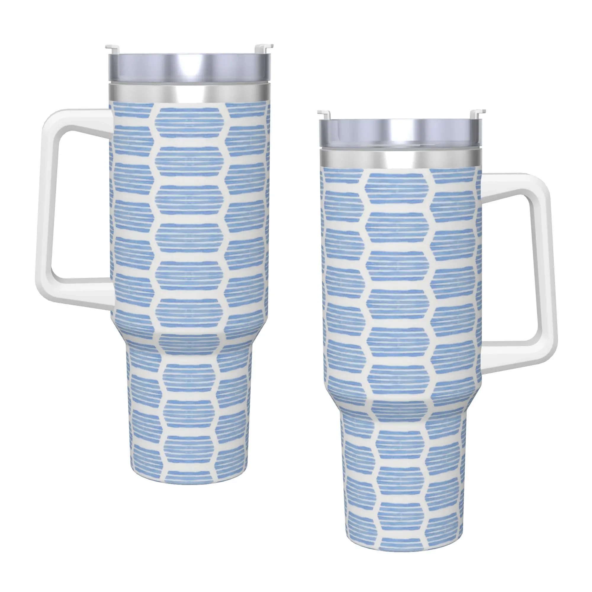 Bee Hive in Blue Watercolor  Tumbler Vacuum Insulated Geometric Ink Blue Coffee Cups Stainless Steel Mugs Water Bottle, 40oz