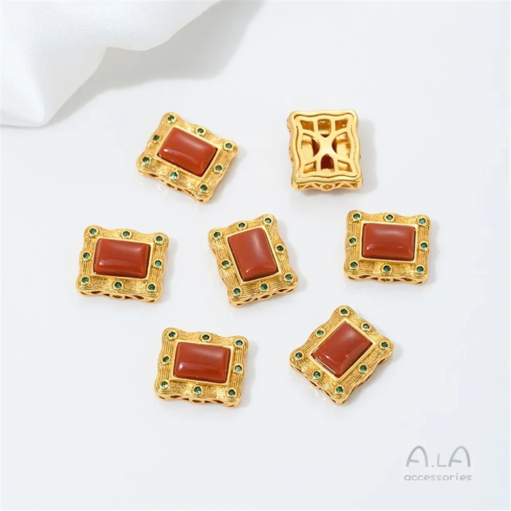 مطلي 24K الذهب الحقيقي مطعمة مع Nanhong محظوظ القط القرع Pixiu فراشة حلقة سطح مسامية حبة التقسيم مجوهرات اكسسوارات #6