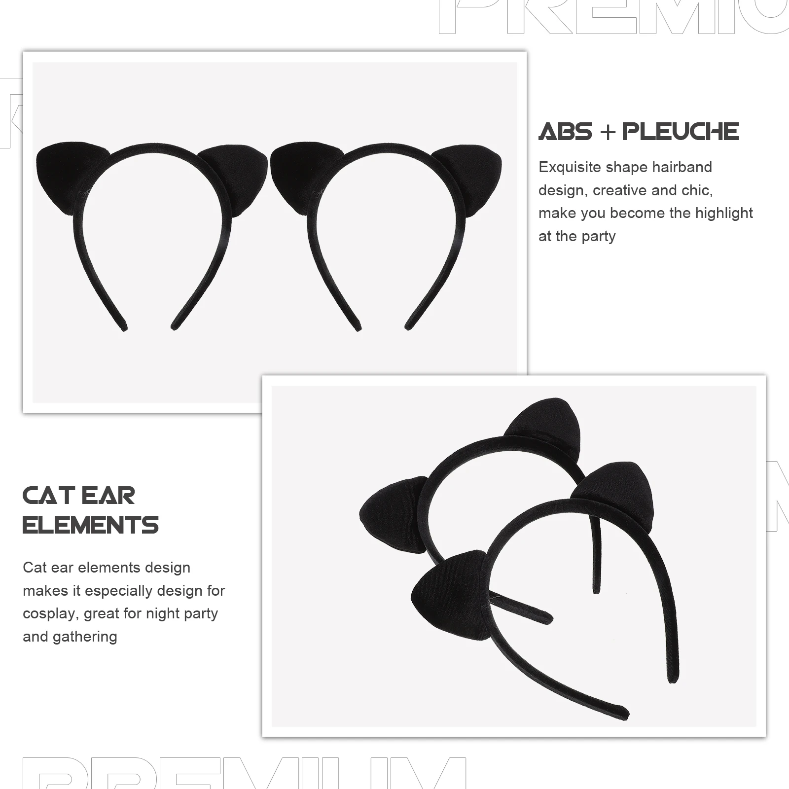 

2 Pcs Cat Ears Headband Hairbands for Costumes Cosplay Headwear Halloween Accessory Golden Adorable Headbands
