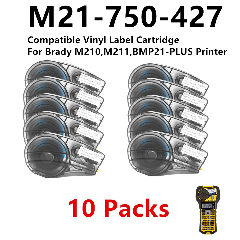 Cartouche 10PK M21-750-427 étiquette en vinyle auto-plastifiante Ruban pour Brady Control et panneaux électriques, Étiquetage de câbles Datacom
