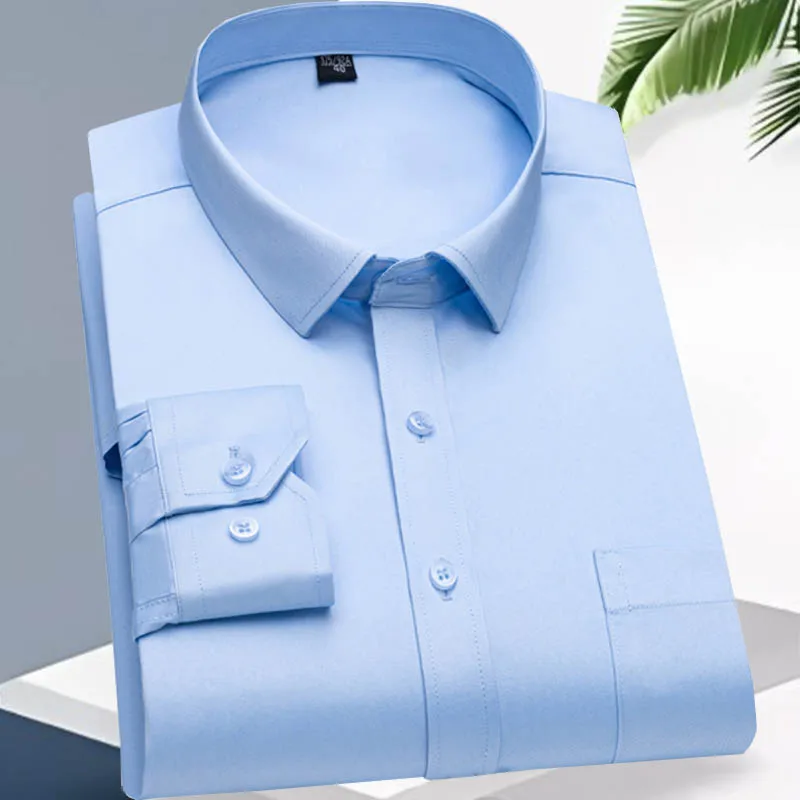 S~8XL New Fashion Mens Formal Shirts Long Sleeve Solid Color Anti-Wrinkle Pocket Business Classic Social Office Work White Shirt