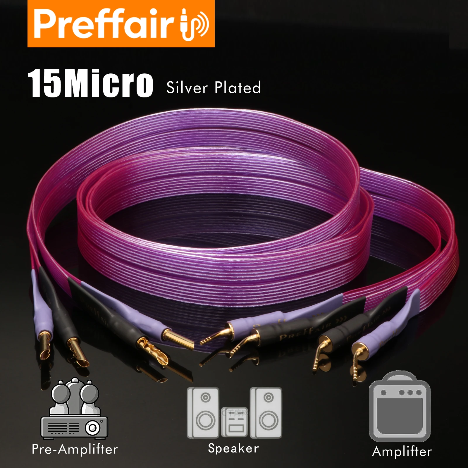 Preffair 6N OCC Silver plated Speaker Cable gold plated needle shape banana plug binding post bi-wiring for amplifier speaker