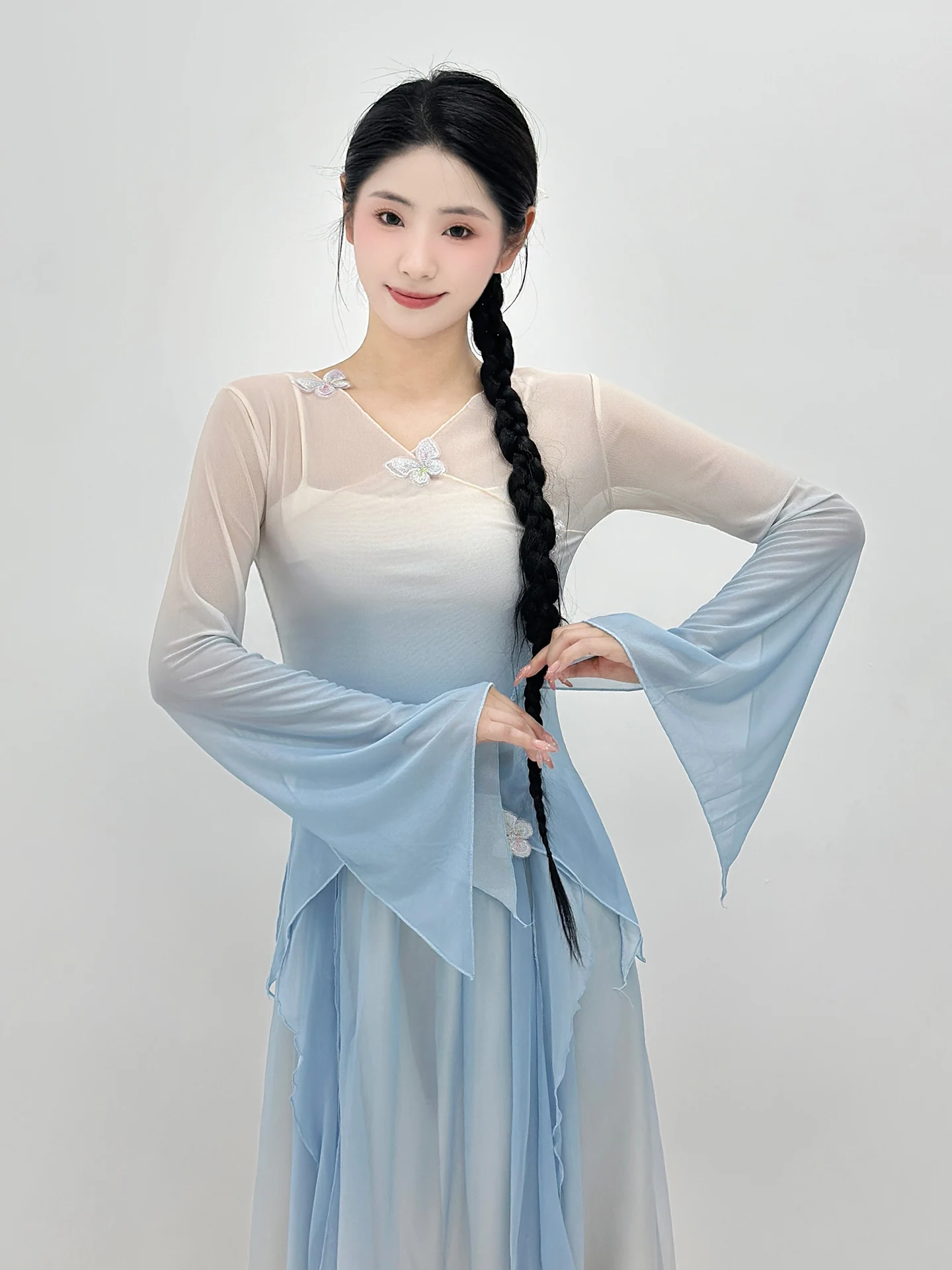 Classical Dance Costume Women's Gradient  Sleeve Bell Bottoms Training Uniform Ethnic Stage Performance Dress