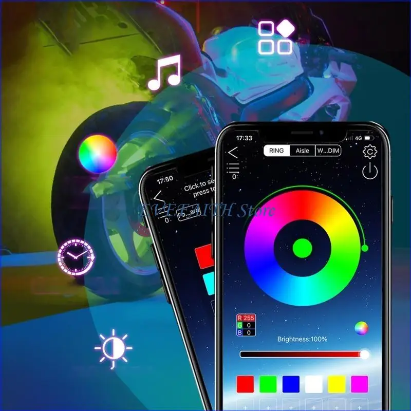 

124B RGB LED Strip Under Car Tube Underglow Underbody System Lights RGB Lamp Automotive Accent Light