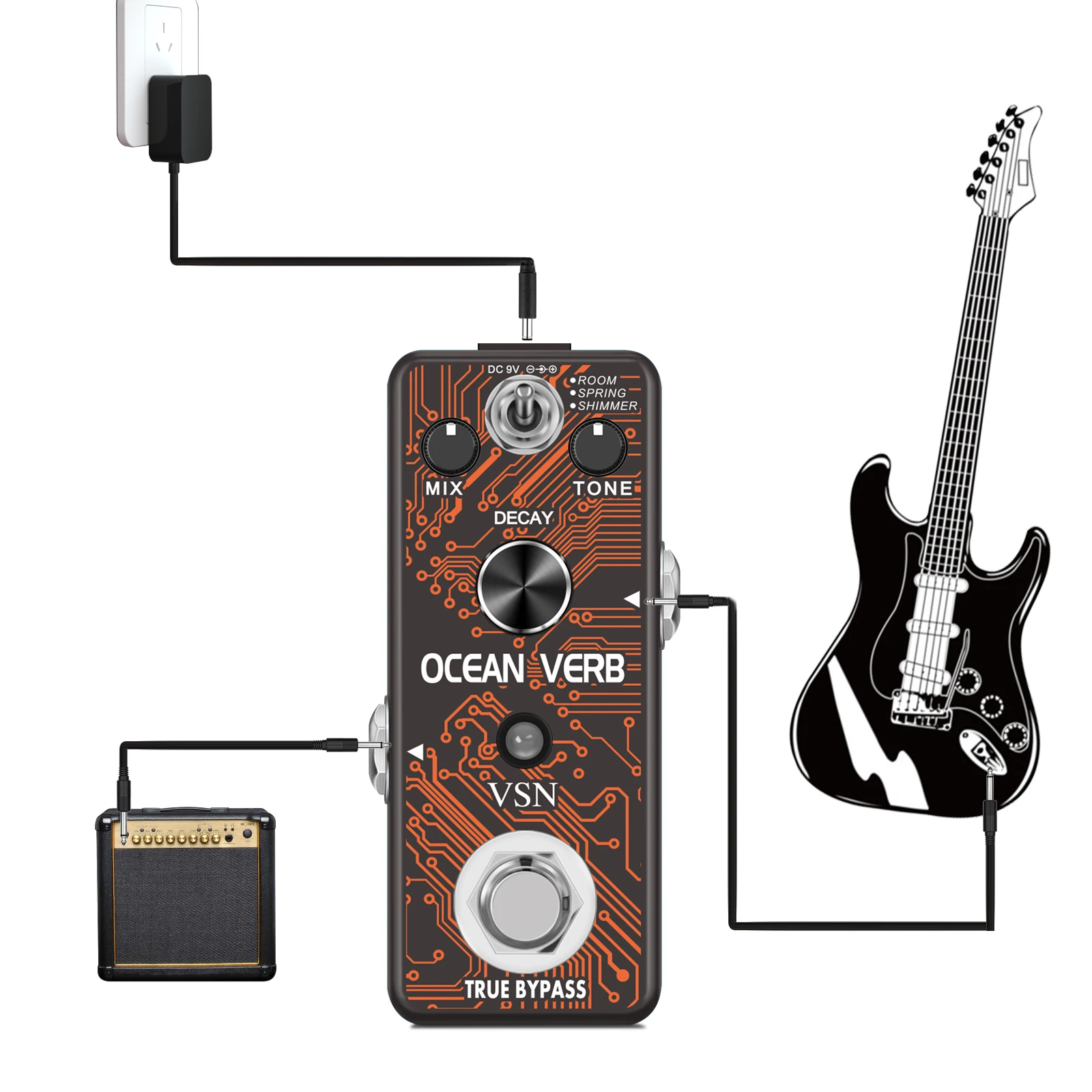 VSN Elektrische Gitaar Pedaal Reverb Effecten Digitale Oceanen Effector Pedalen Para Guitarra Metal Shell Studio Voor Gitaar Bas