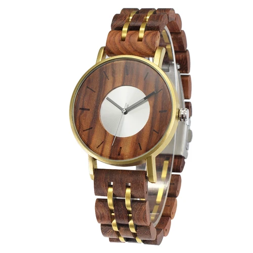 Imagen 2 del producto Reloj de madera para hombres y mujeres, cronógrafo elegante, calendario informal militar, relojes de madera