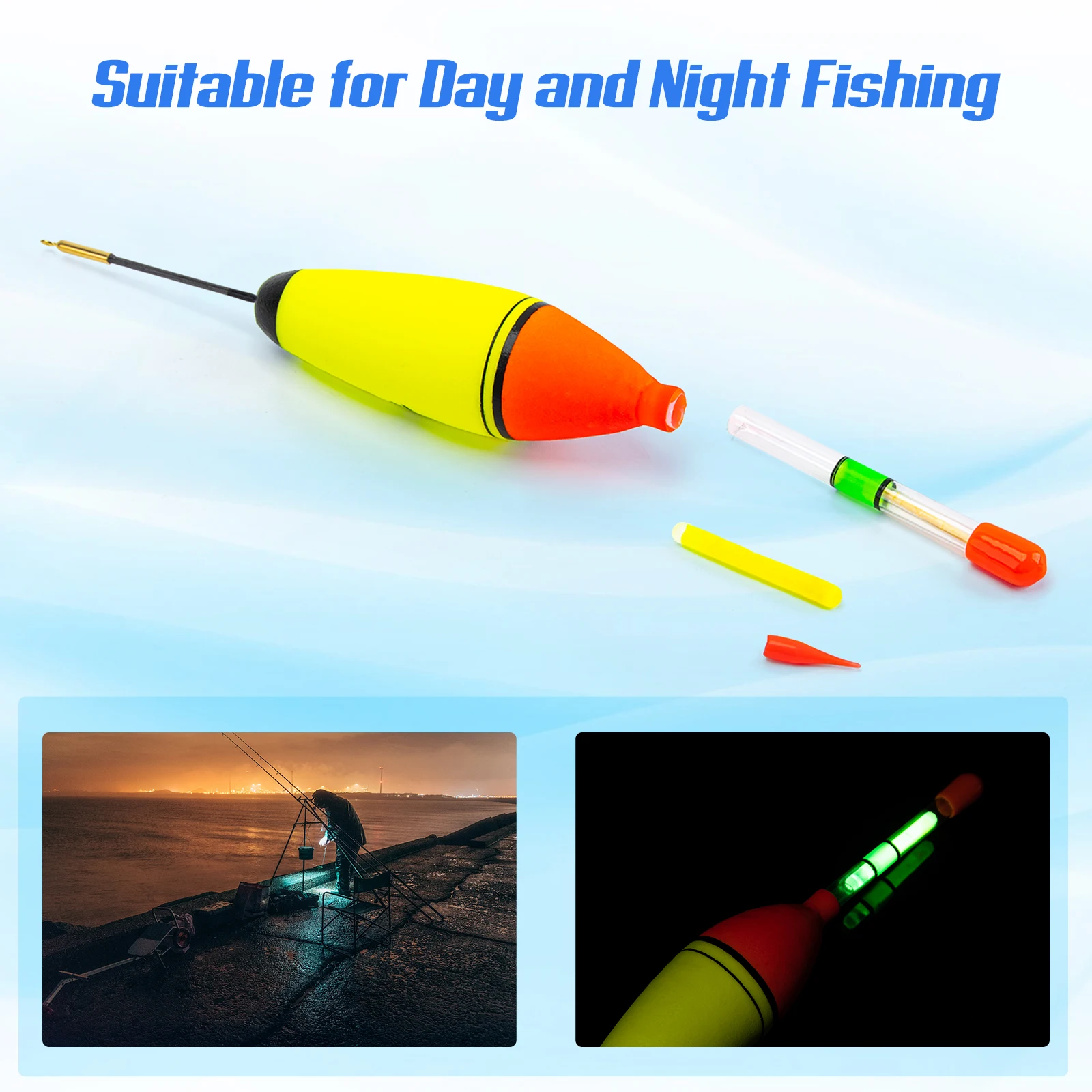 Goture 6-8Pcs EVA Foam Fishing Bobber Slip Bobber Catfish Bobbers Light Up Bobbers Night Fishing with 10 Glow Sticks for Fishing