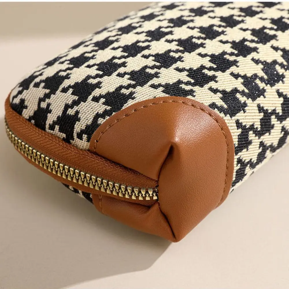 Nieuwe Houndstooth Dames Lange Stijl Canvas Rits Portemonnee Grote Capaciteit Handtas Koreaanse Mode Auto Sleutel Tas Kaart Tas Portemonnee