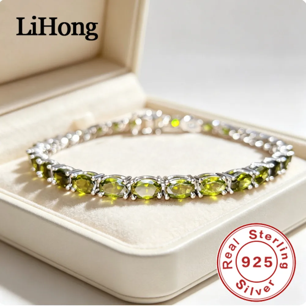 Lihong Klassisches Damen-Armband mit Olivgrünem Stein, Exquisiter 925 Sterling Silber Schmuck, Minimalistischer Stil für Tägliches Tragen, Geschenk – Detail 6