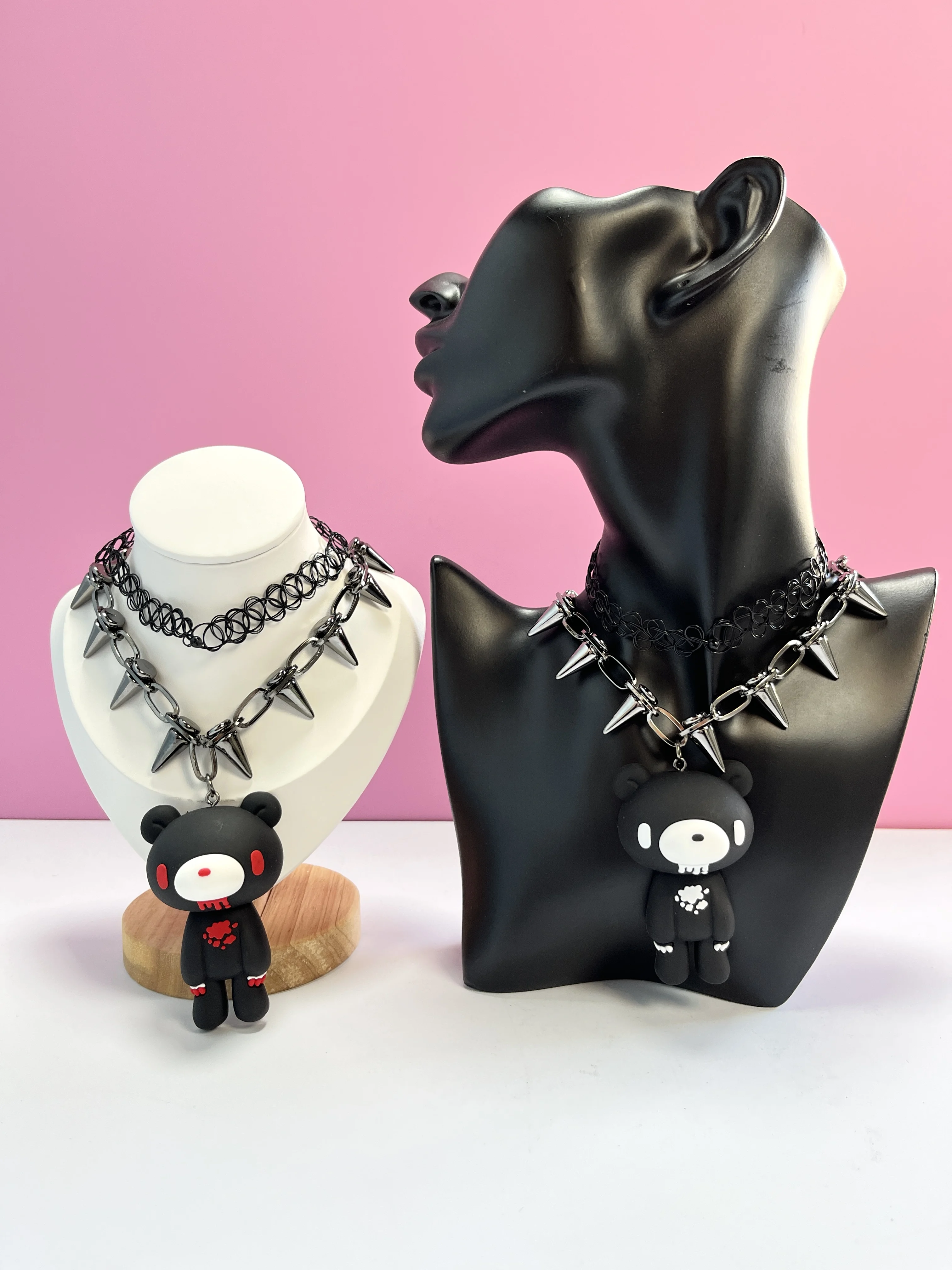 Goth Spiked Choker Necklace for Women E-Girl Y2K Jewelry Pink Black White Gloomy Bear Pendant Grunge Aesthetic Emo Drop Shipping #2