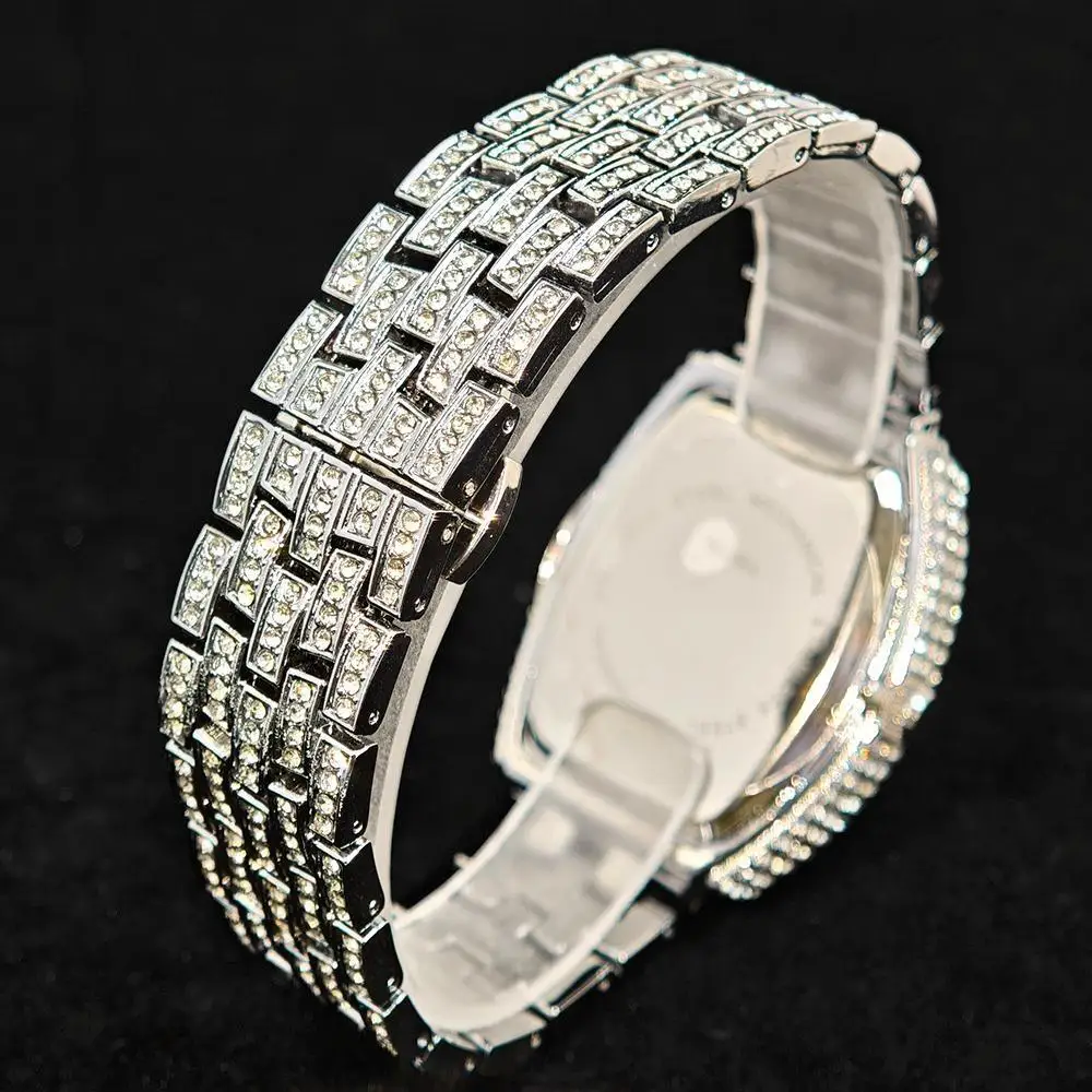 Hot Luxury Brand Women Watch Fashion Hip Hop Diamond Shiny Quartz Ladies Wristwatch With Calendar Tonneau Wristwatch Droshipping