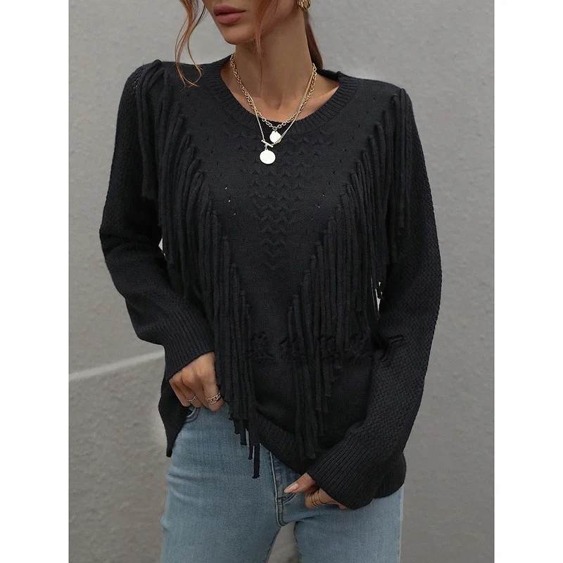 Fashion Women Sweater Autumn Winter Coat Warmth Loose Long Sleeve Top Fringed Sweater Jacket Free Shipping Leisure Y2K New