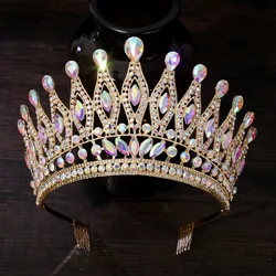 KMVEXO Baroque Queen Large Crystal AB Tiaras Crowns For Bridal Women Girls Wedding Diadem Comb Princess Party Hair Dress Jewelry