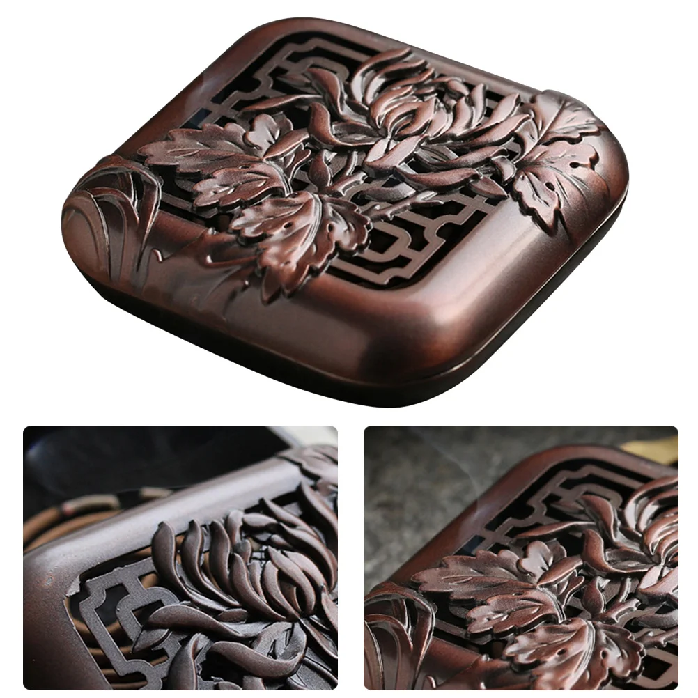 

1Pcs Hollow Sandalwood Stove Vintage Incense Burner Chrysanthemum Pattern Alloy Construction for Incense Stick Coil Burning