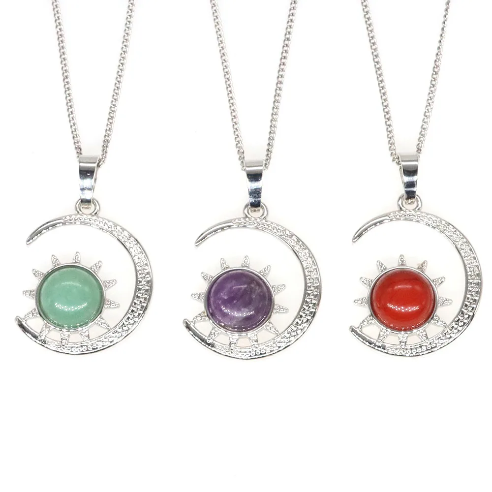 

Light Of Sun And Moon Pendant Natural Crystal Stones Amethyst Quarzt Healing Gems Necklace for Men Women Charm Jewelry Accessory