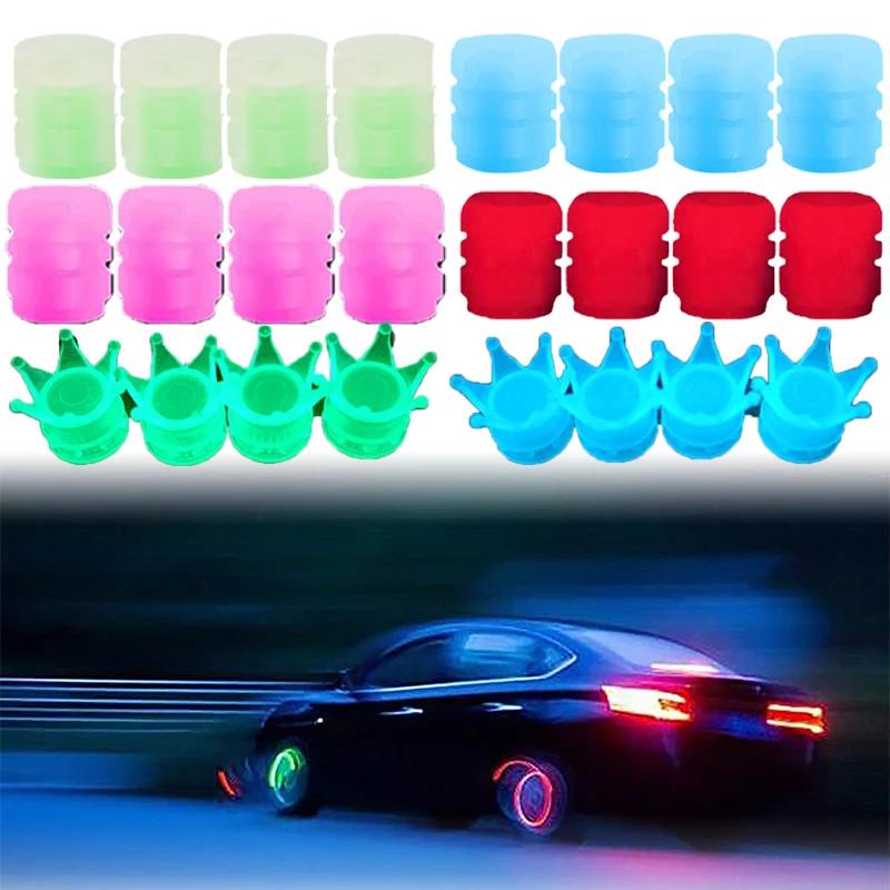 Car Luminous Tire Valve Cap Motorcycle Bike Wheel Nozzle Night Glowing Fluorescent Decor Tyre Valve Stem Luminous Caps 4-20pcs