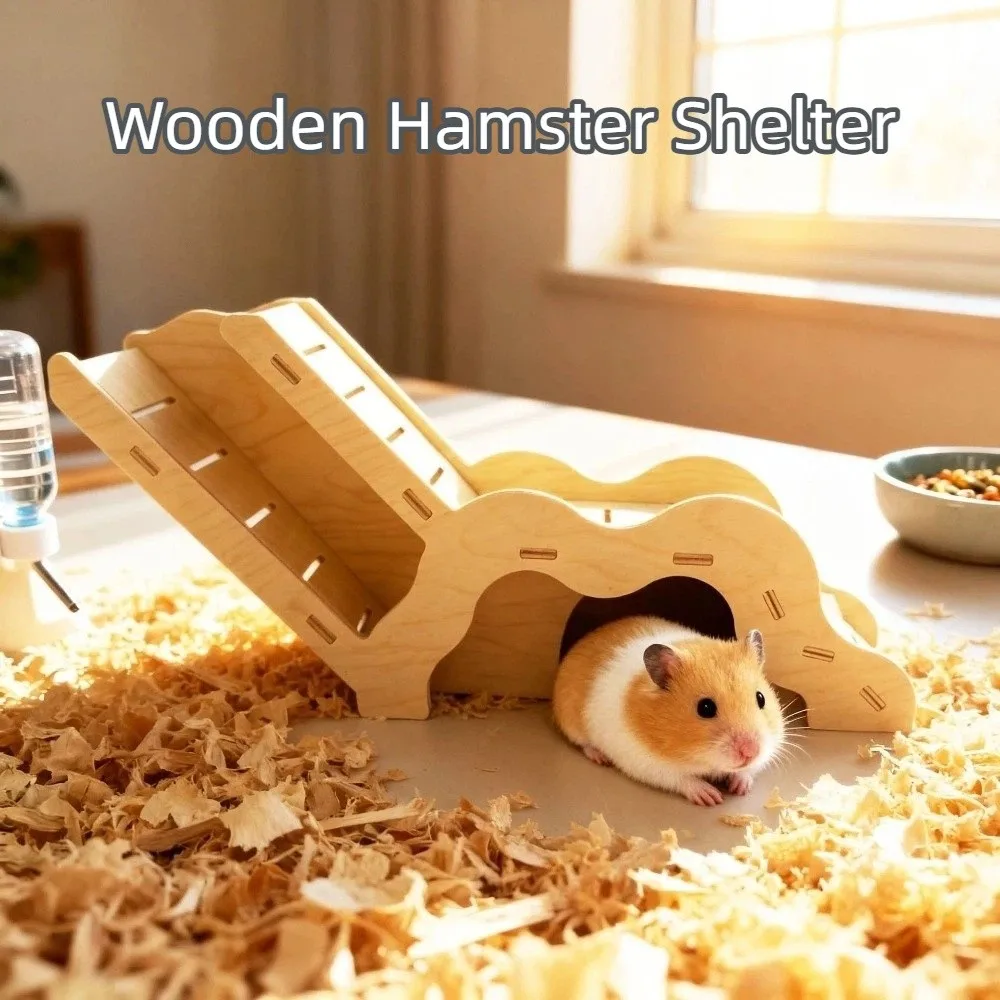 Wooden Hamster Shelter House Large Size Multi-functional Hamster Tunnel Toy Landscape Equipment Pet Hiding Place Small Pet Use