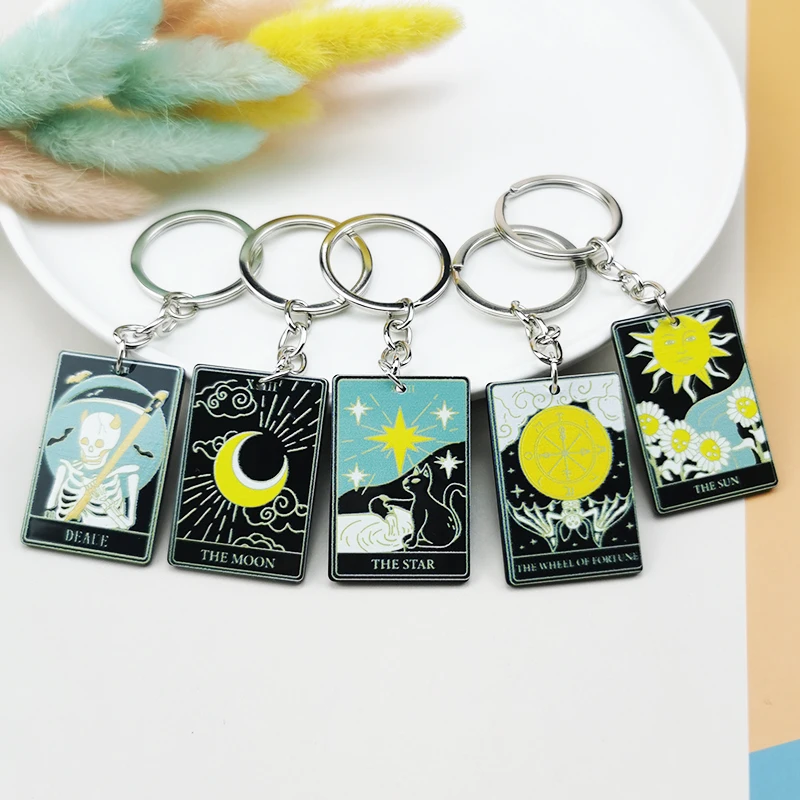 1pcs Tarot Card Keychain Magical Divination Acrylic Board Sun Moon Key Chains For DIY Jewelry Handbag Car Key Keyring Crafts