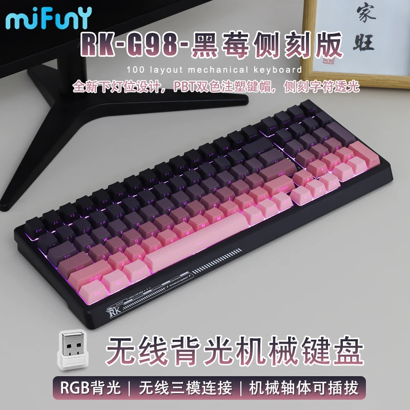 MiFiny RKG98 Mechanical Keyboard Wireless Tri Mode Hot Swap RGB Backlit PBT Gradient Side Engraved Keycaps Custom Gamer Keyboard