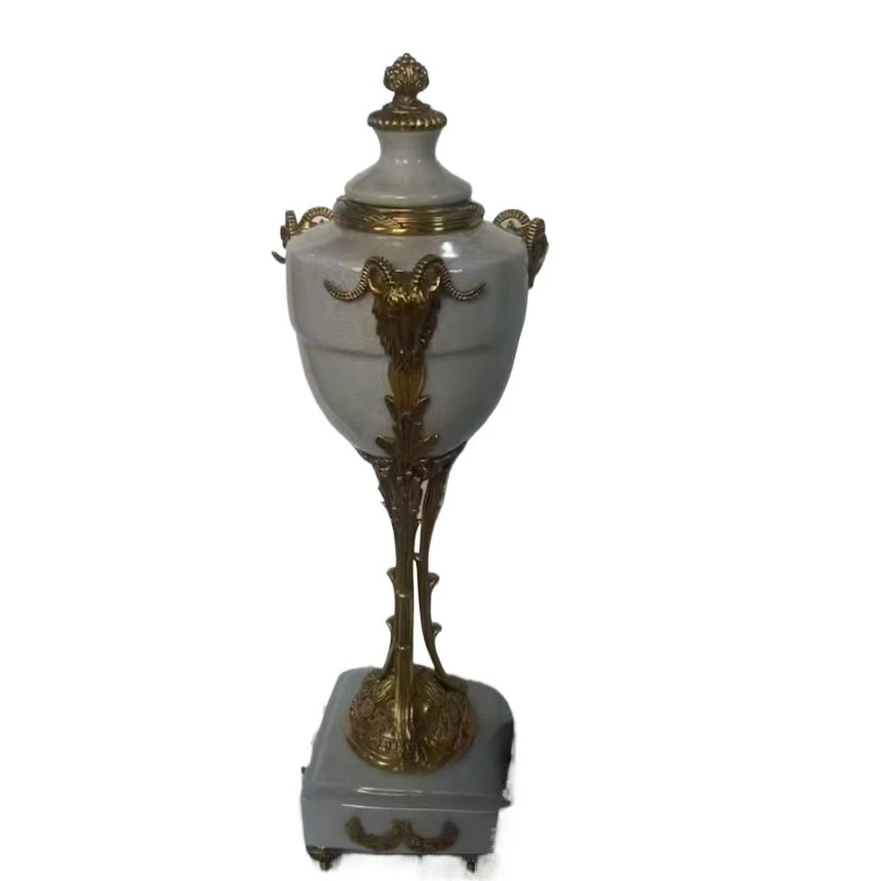 Antique porcelain jar, sapphire, brass, luxurious home decoration