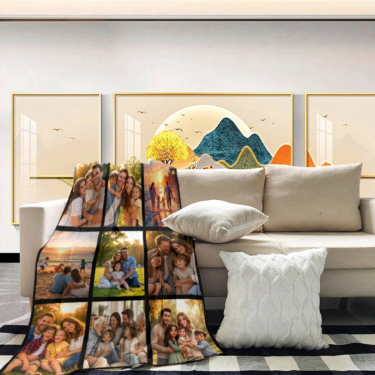 Personalized Photo Blanket – Custom flannel blanket featuring 9 customizable photos; a soft, cozy, and warm multi-image flannel